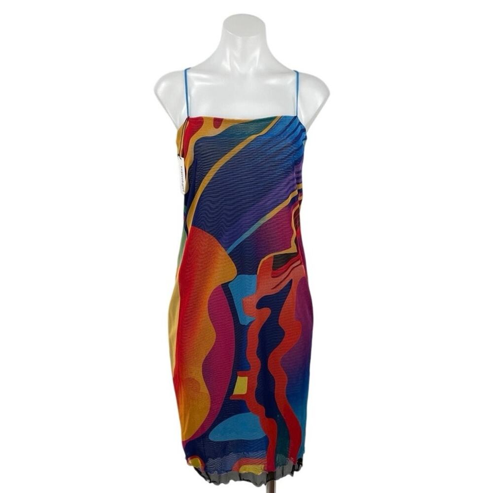 NEW Expired Girl X Heeyajenny 2way Mesh Abstract Sleeveless Bodycon Midi Dress M